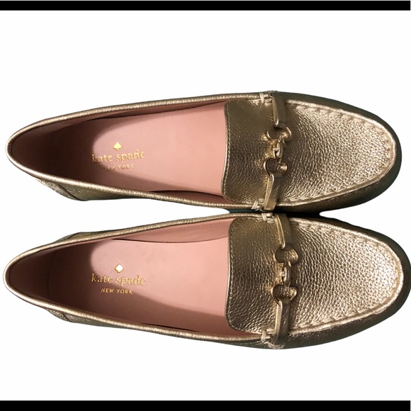 COPY - Kate ♠️ Spade NEW YORK Bergman Gold Leather Loafers Spade Detail authent… - Picture 6 of 15